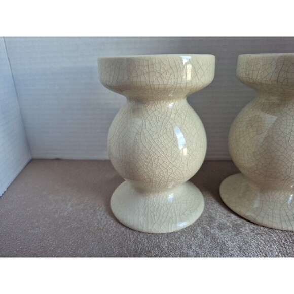 Modern Crazed Glazed Set Of 2 Candle Holders Cream Colored - Picture 3 of 13